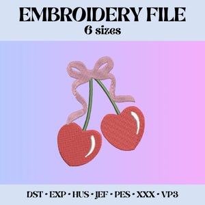 Cherries Bow Machine Embroidery Design, Coquette Embroidery Design, Instant Download, 6 sizes