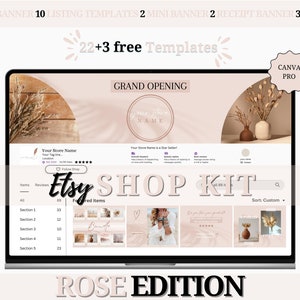 Pink Beige Etsy Shop Branding Kit | CANVA Pro required | Minimalist Canva Shop Design Bundle | Branding kit for Etsy sellers