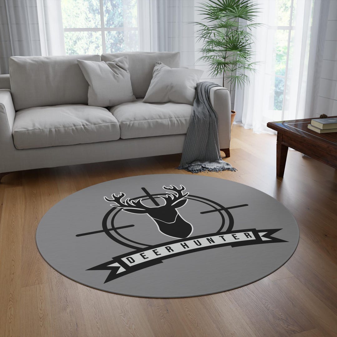 Deer Hunter Round Rug, Perfect for Hunting Lodge, Cabin Decor, Rustic ...