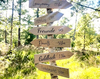 Cartello in rovere per matrimoni o decorazioni da giardino | Cartello per famiglie | Cartelli disponibili su richiesta, anche senza frecce | Segnaletica direzionale