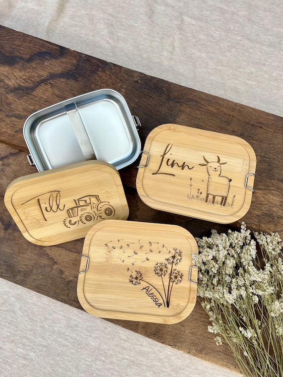 Personalisierte Metall-Lunchbox mit Gravur – Brotdose mit Namen & Trenner, Weihnachtsgeschenk für Papa, Mama, Oma, Opa oder Kinder