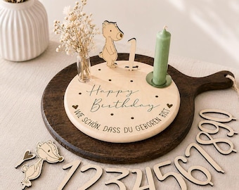 Personalized birthday plate badger & bear with numbers | Candle plate | Birthday wreath | First birthday | Weight | Size | Time
