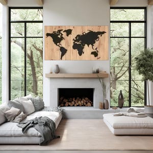Wandbild Weltkarte auf Eiche