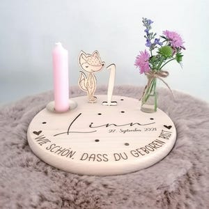 Piatto di compleanno personalizzato Volpe e Maialino | piatto portacandele | Corona di compleanno | primo compleanno | Dimensioni | Peso | tempo