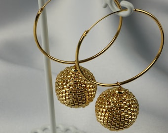 Handmade Round Earrings; Gold ball earrings, Vintage elegant earrings, 925 silver earrings, Minimalist earrings, Ukrainian jewelry