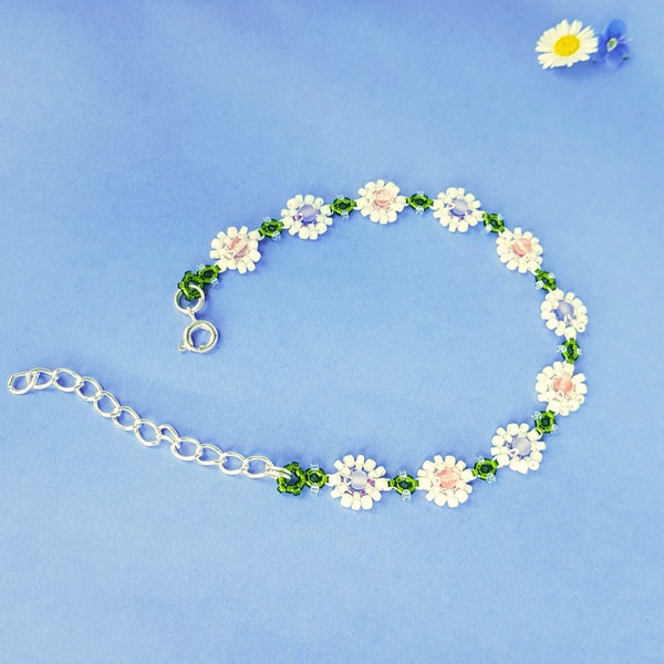 Flower bracelet for kids, Cute beaded bracelet with pearls, Handmade fairy bracelet with Japanese beads, Ukrainian jewelry,  Child bracelet