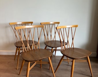 Four Ercol Windsor 376 Candlestick Dining Chairs Mid Century Modern Refurbished - Excellent condition