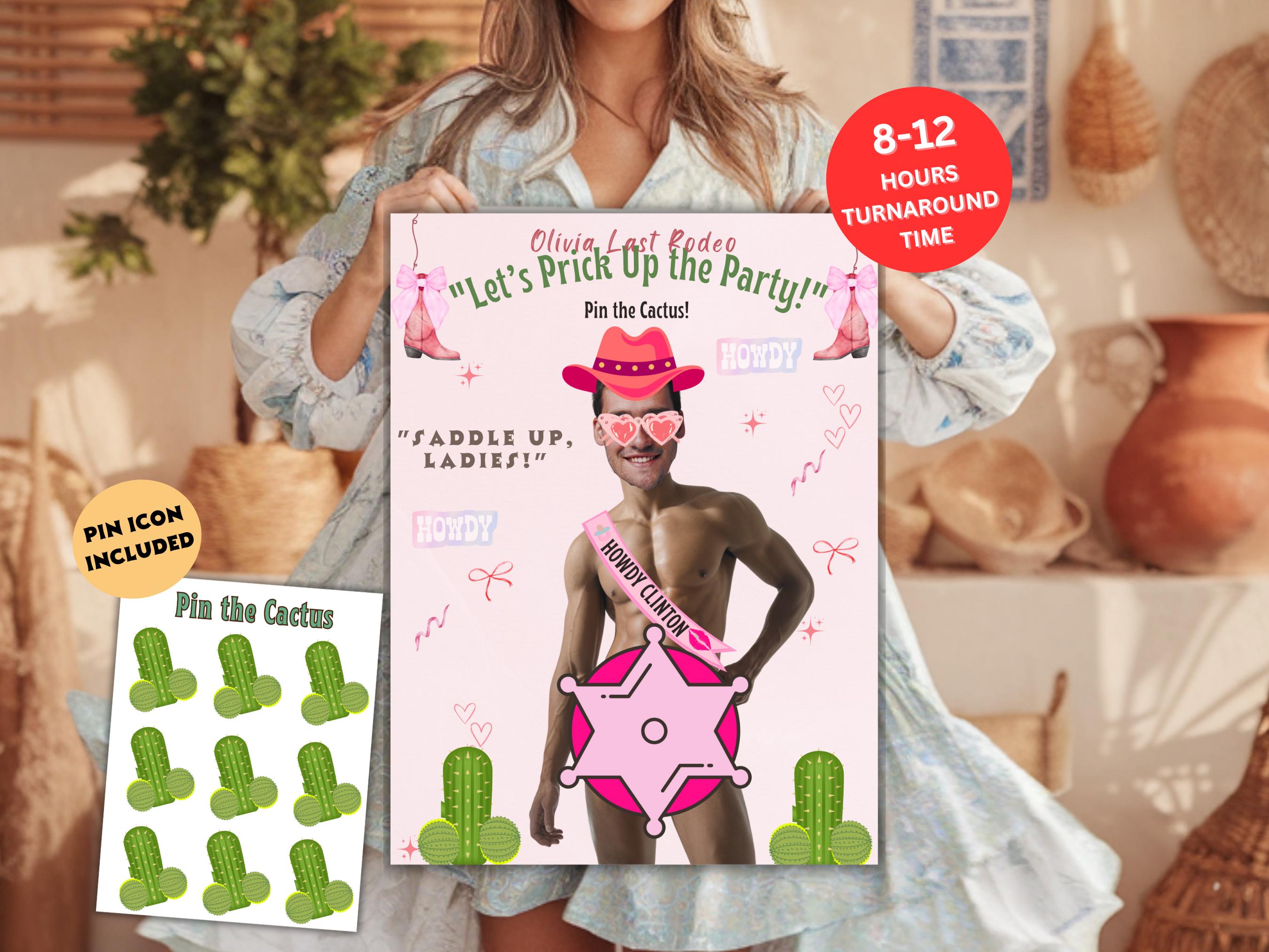 Last Rodeo Bachelorette Party Game: Personalized Western Decor (Printable Poster, Groom's Face Cactus Game)