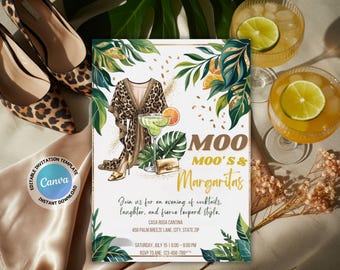 Leopard Print Bachelorette Party Invitation: Mumu & Margaritas, Glam Ladies Night (Digital Template, 5x7 inches)