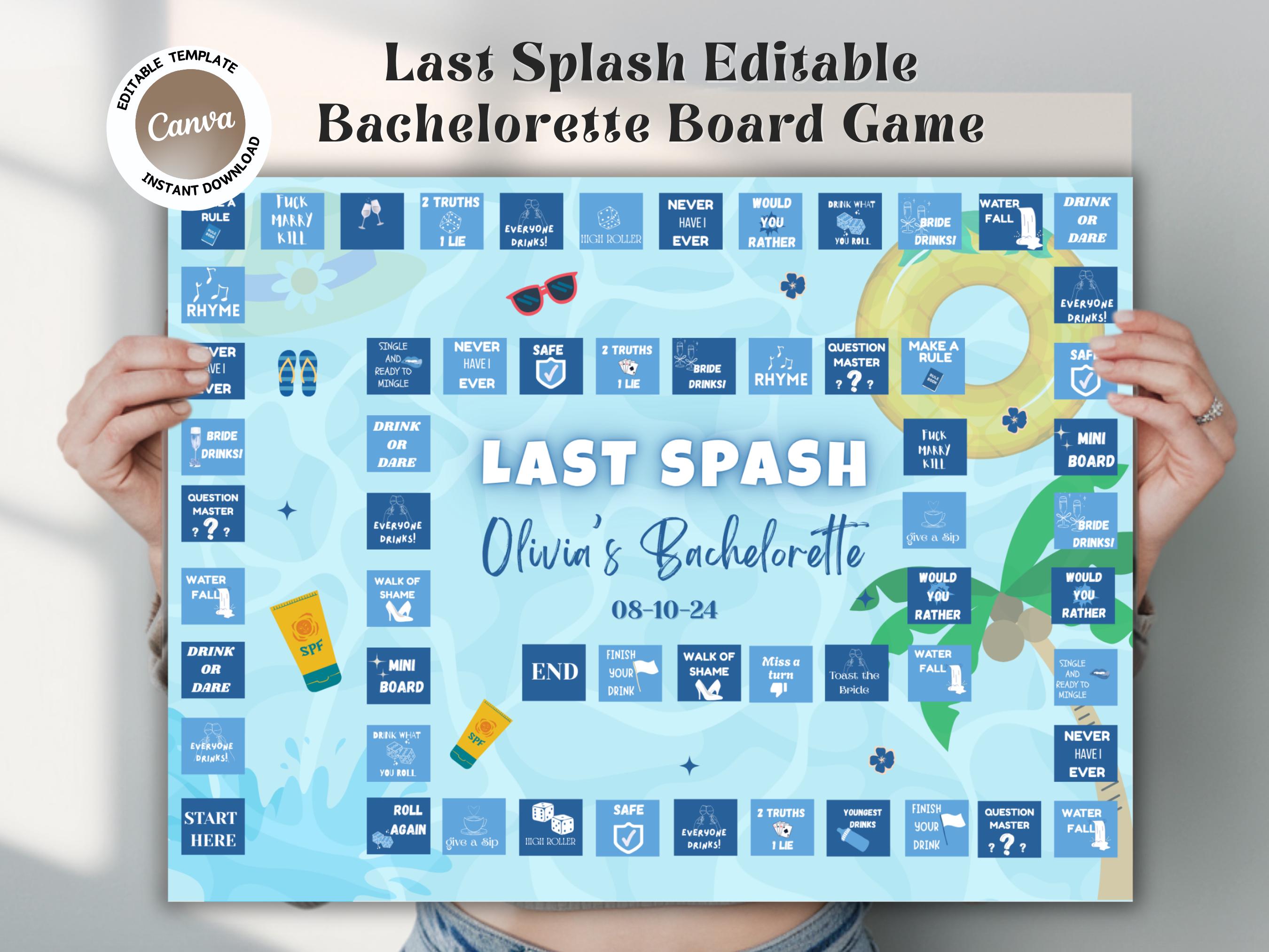 Last Splash Bachelorette Drinking Game: Editable Pool Party Board (Digital Download)