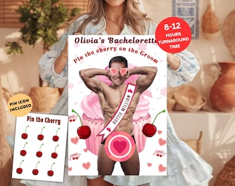 Bride Bachelorette Game Cherry on top Bachelorette Game Template custom grooms face printable poster game Bridal Shower Party Pin the Cherry
