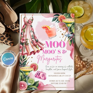 Einladung zu Mumu Margaritas: Pajama Junggesellinnenabschied (Canva Template, 13x18, digitaler Download)