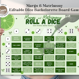Margs and Matrimony Bachelorette Dice drinking game bachelorette party games Editable printable Board Tequila Bach Margaritas w/ Señoritas