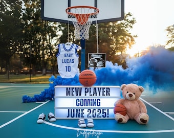 Basketball Pregnancy Announcement Editable Baby Reveal Sports Themed Baby Reveal baby boy announcement Social media reveal basketball themed