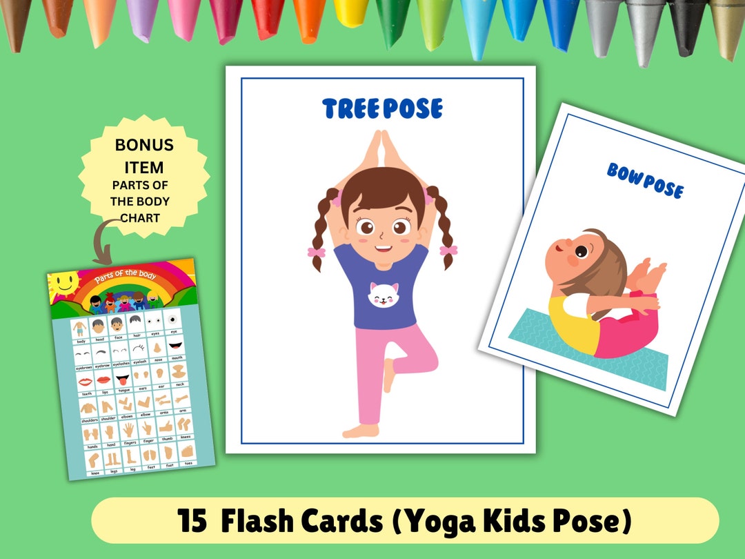15 Children Yoga Cards, Printable Flash Cards for Kids, Yoga Pose Flash ...