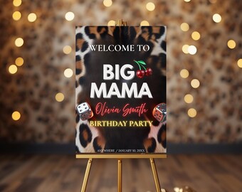 Big Mama Leopard Print welcome sign Cherry Girls Night Birthday Dinner and Drinks sign Template Ladies Night welcome sign Leopard print