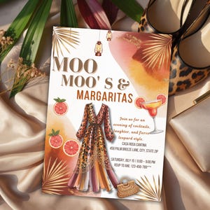Leopard Print Junggesellinnenabschied Einladung: Mumu & Margaritas Thema (Digitale Vorlage)