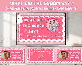 Bachelorette Party Trivia Game: What Did the Groom Say? (Editable Canva Template Digital Download)