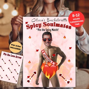 Jeu d&#39;enterrement de vie de jeune fille drôle, épinglez l&#39;allumette imprimable jeu de douche nuptiale épicé épicé entre âmes sœurs, match parfait amour thème EVJF