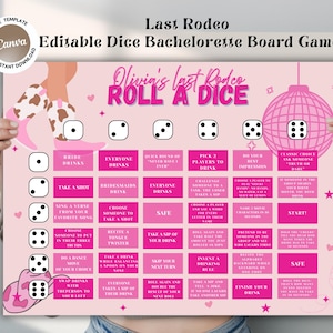 Last Rodeo Bachelorette Dice drinking game bachelorette party game Editable printable Board game  Nashville Bachelorette Party Disco Cowgirl