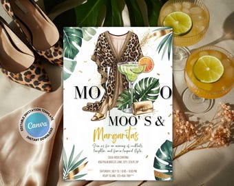 Leopard Print Mumu & Margaritas Bachelorette Invitation: Glam Girls Night (Digital Template 5x7in Canva Edit)