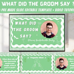 What did the groom say bachelorette Margs and Matrimony trivia game Bach Drinking Game for Hens Party Power point template Digital Quiz Game