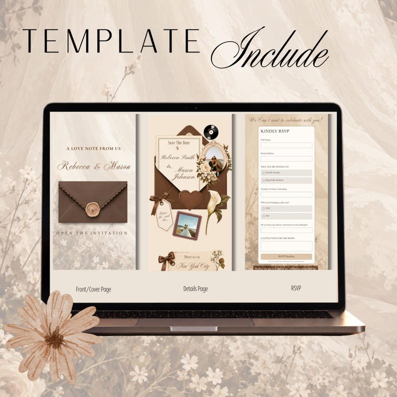 Ndp Full Form Brown & Ivory Save the Date Website Template, Digital Wedding ...
