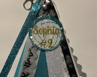 Custom volleyball bag tag with or without ribbon.