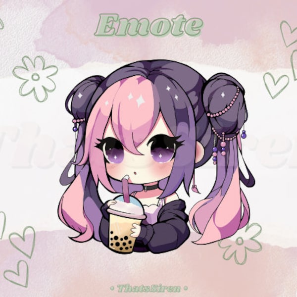 Cute Boba Tea Girl | Purple and Pink Hair | Profile Picture | Chibi Icon  | Twitch | Discord | YouTube | Streaming