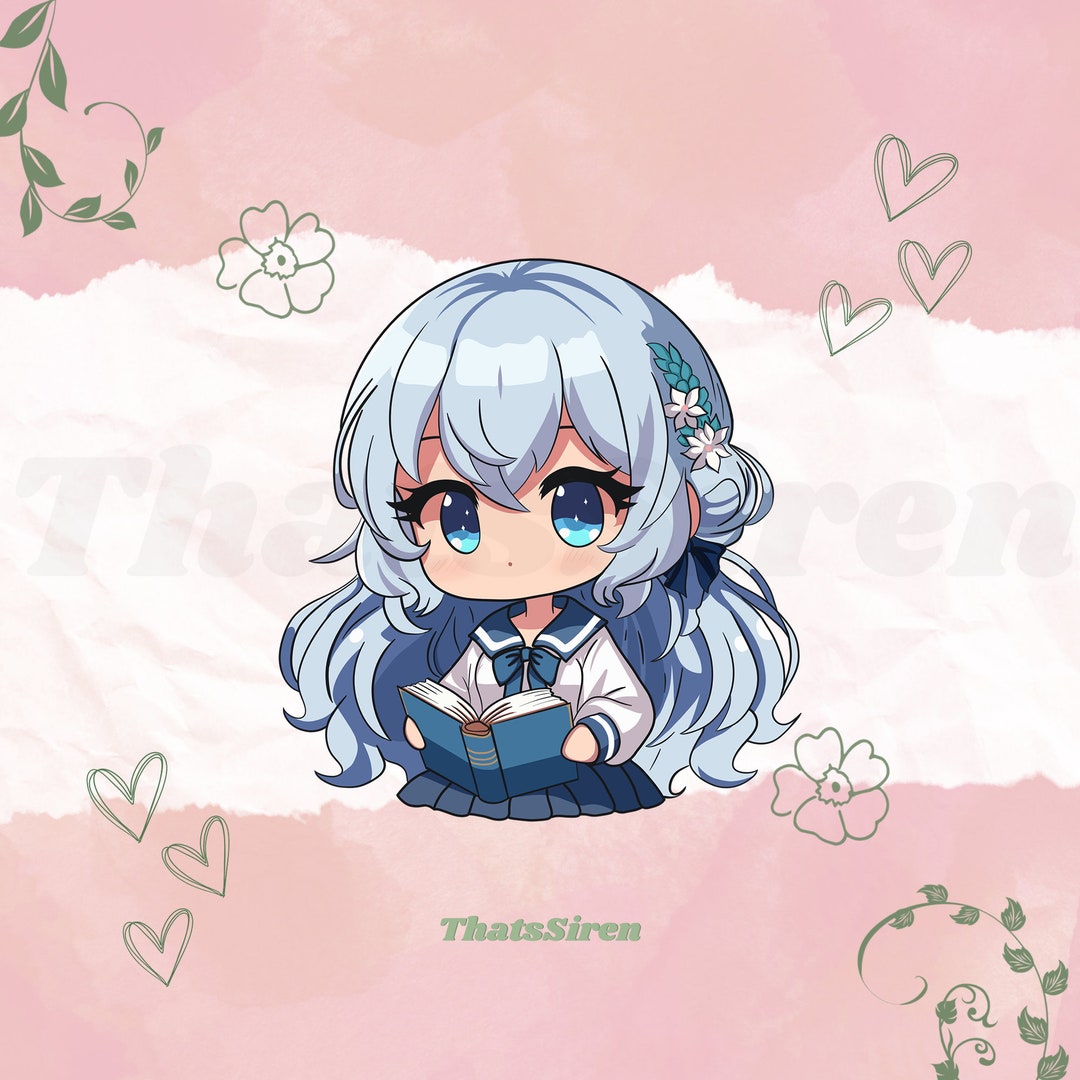 Cute Bookworm Chibi Avatar | Blue Hair | Digital Art | Twitch | Discord ...