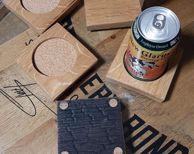 4 Piece Whiskey Barrel Stave Coasters With Holder