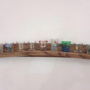 Whiskey Barrel Stave Wall Mount 9 Shot Glass Display