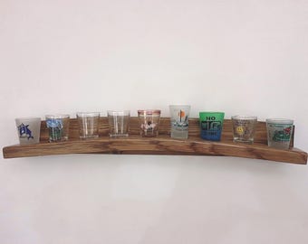 Whiskey Barrel Stave Wall Mount 9 Shot Glass Display