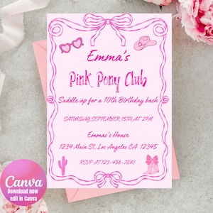 Pink Pony Club Birthday Party Invitation,Girls Birthday Invite, Let&#39;s Keep on Dancing, Little Girl Horse Theme