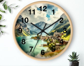 Watercolor Landscape Wall Clock,Minimalist Silent Clock Decor,Best Clock Gift for Home,Natural Housewarming Gift,Unique HomeDecor,Wall Clock