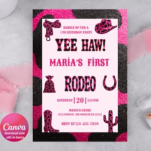 First Rodeo Birthday Invitation,Girl Rodeo Birthday Invitation,Cowgirl Birthday Invitation,Editable My 1st Rodeo Girl Cowgirl Invites