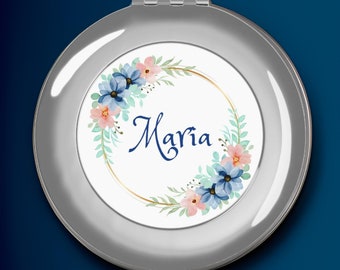 Personalized Compact Mirror,Gifts for Bridesmaid Proposal & Best Friend's Birthday,Custom Gift for Women,Birth Flower Pocket Mirror for Her