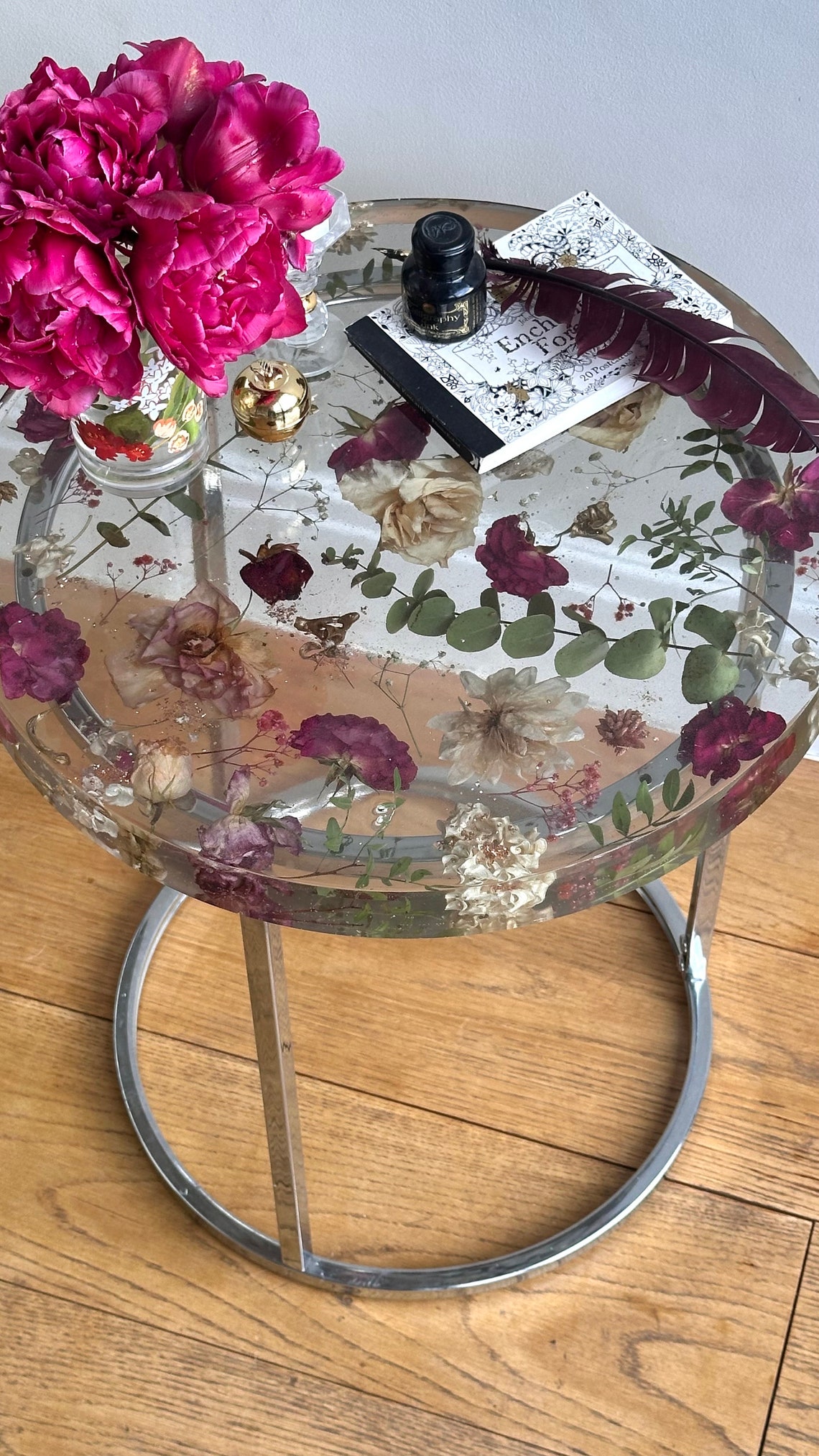 Floral Table Frame Flower Coffee Table | Floral Side Table | Preserved Flowers Table ...