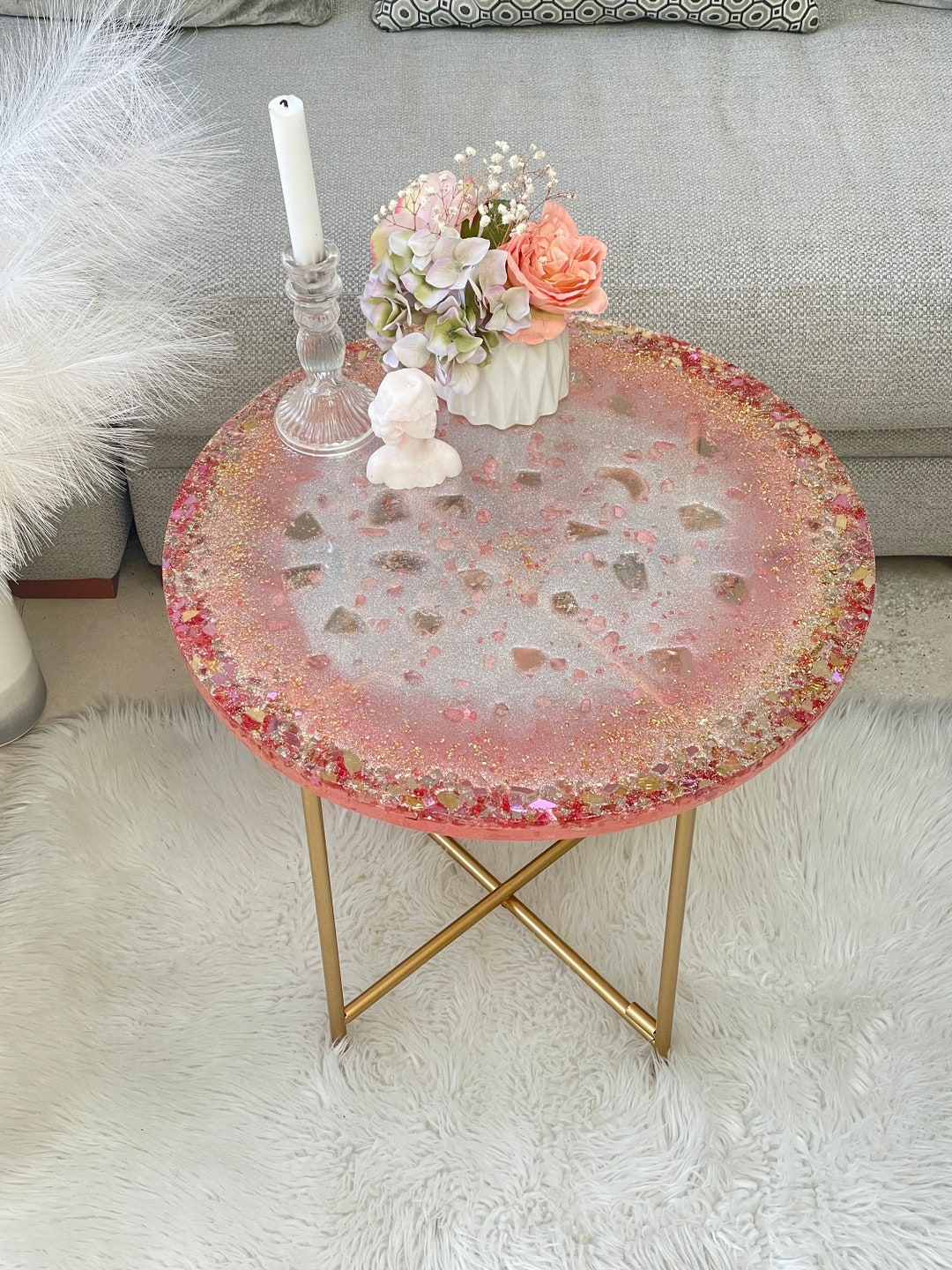 Rose Quartz Coffee Table Lux Table Premium Quartz Resin Table Etsy