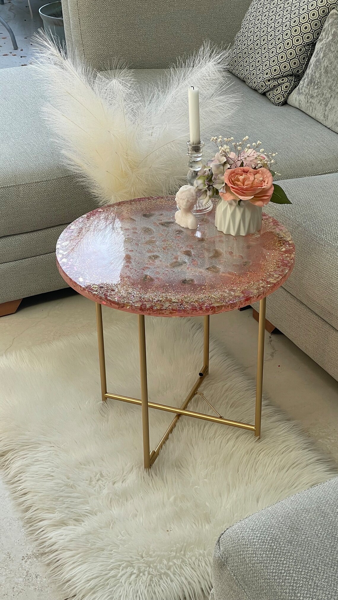 Rose Quartz Coffee Table Lux Table Premium Quartz Resin Table Etsy