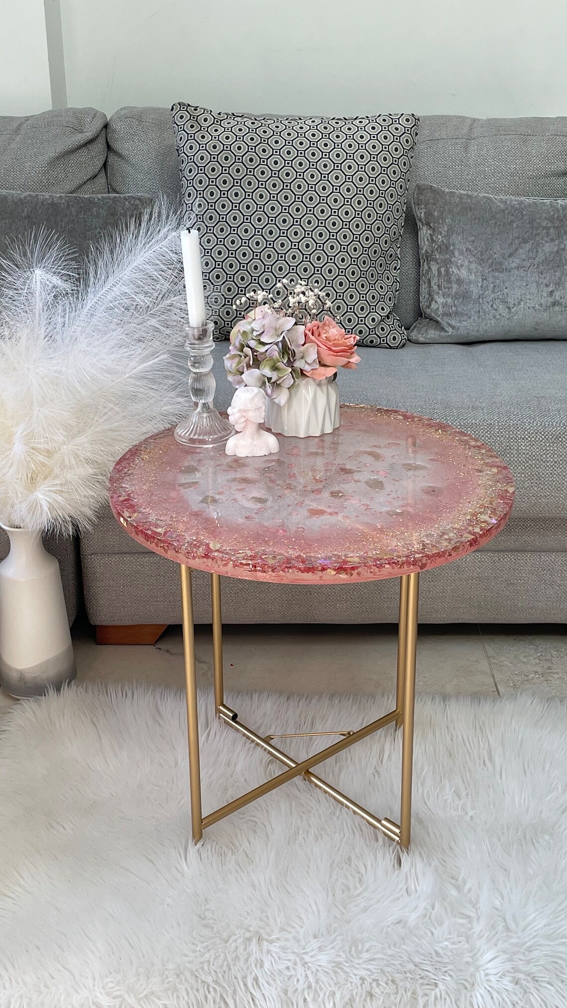 Rose Quartz Coffee Table Lux Table Premium Quartz Resin Table Etsy