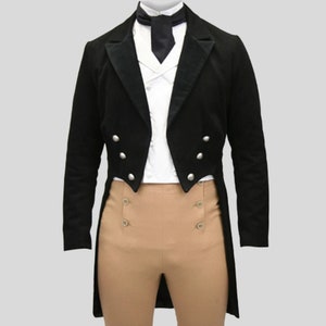 New men's black wool Regency Tailcoat, vest and breeches,Men Wool Jacket