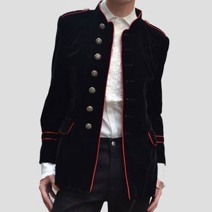 Men's Handmade Military Jacket Black Red Gothic Steampunk Coat
