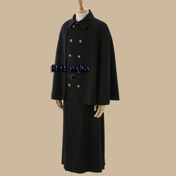 Cape d'Inverness pour homme - 100 % laine, manteau d'Halloween noir, manteau noir gothique, manteau d'Halloween pour homme noir, manteau steampunk