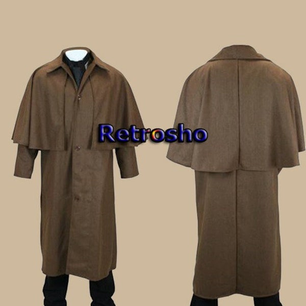 Mens Inverness Cape - 100% wol, Halloween bruine jas, gotische bruine jas, Heren Halloween jas bruin, steampunk jas