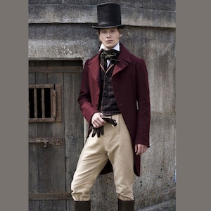 Regency dress uniform burgundy color europeon youngman Wool Regency Tailcoat | Men Historical Tailcoat, regency tail coat vest and trouser