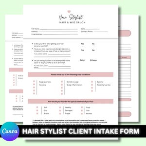 Formulário de cadastro de clientes para cabeleireiros, formulário de consulta de cabelo e peruca, termo de consentimento editável (download digital)