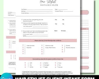 Editable Hair Stylist Client Intake Form, Hair & Wig Consultation Form, Consent Form (Digital Download)
