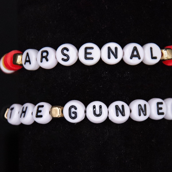 Bead Bracelet - wear your team colours - Arsenal with "Arsenal" lettering