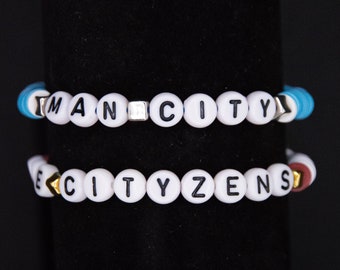 Bead Bracelet - wear your team colours - Manchester City with "Man City" lettering